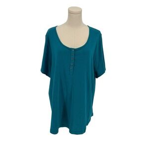 Croft & Barrow Classic Tee Blue 2X Short Sleeve Henley Shirt 100% Cotton